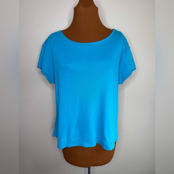 Chico's Design Turquoise Cotton Scoop Neck Cap Sleeve Tee Size Large - Picture 1 of 6